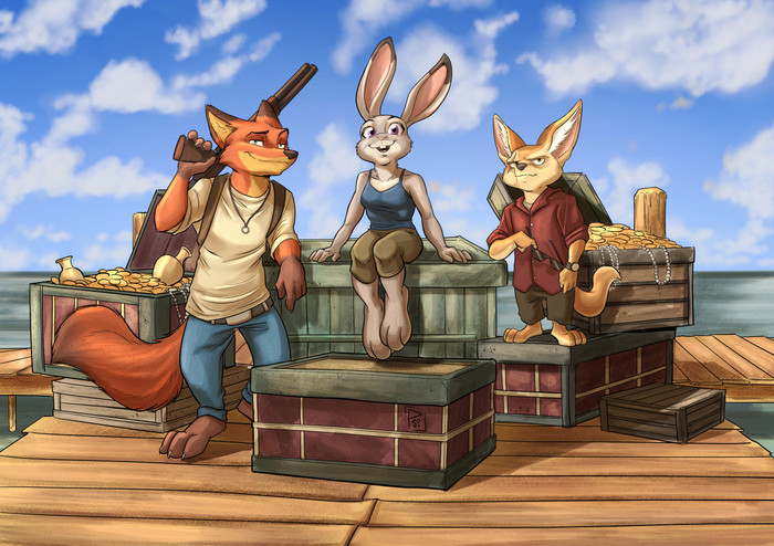 Uncharted and Zootopia mashup , Nick Wilde, Judy Hopps, Finnick the Fennec, Uncharted, , 