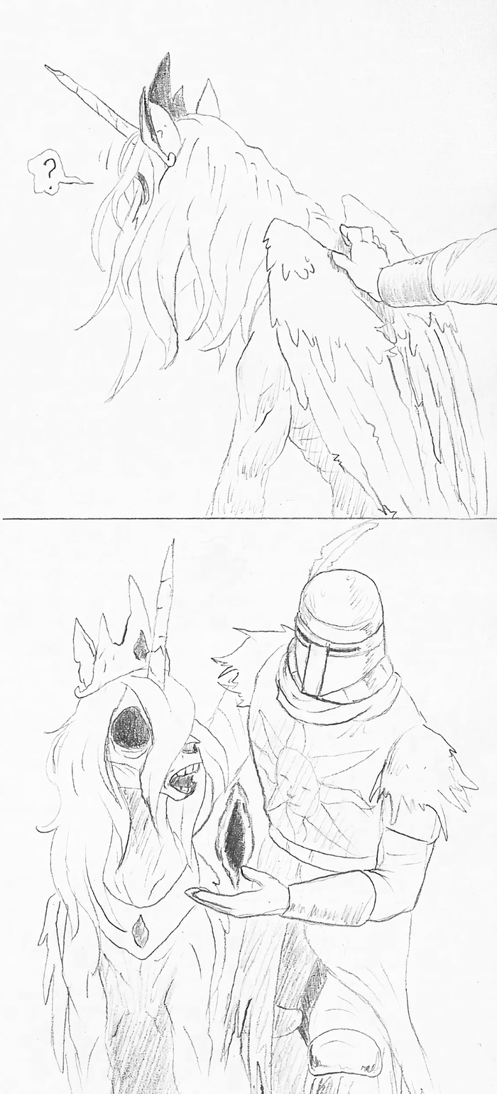      My Little Pony, Princess Celestia, Dark Souls, Solaire of Astora, MLP Crossover, Grimdark, Gwyn Lord of Cinder, Humanity,   , 