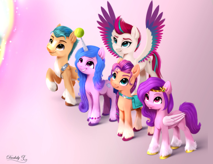 The Brand New Mane 6 My Little Pony, MLP G5, Hitch Trailblazer, Sunny Starscout, Pipp Petals, Zipp Storm, Izzy Moonbow,  , Darksly-z