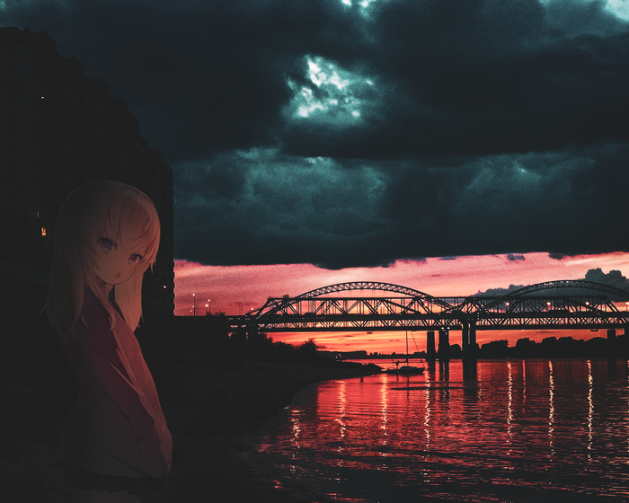 Lonely sunset , Anime Art, , , , , , 