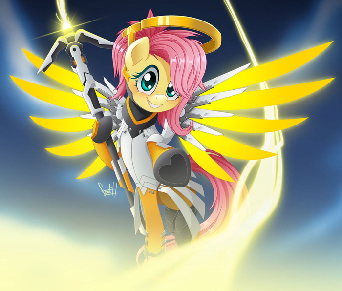 Heroes Never Shy! My Little Pony, Fluttershy, MLP Crossover, Overwatch, Mercy