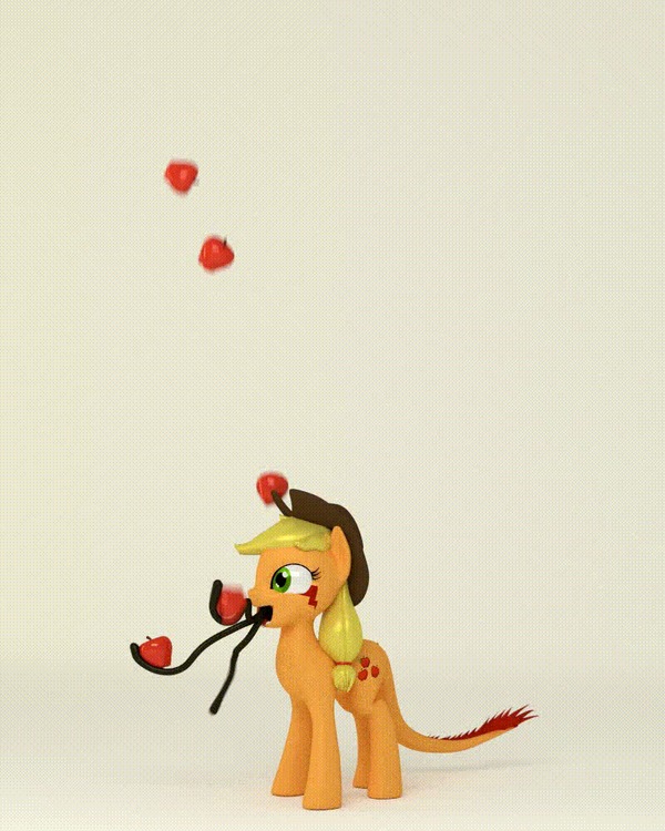 Талантливый жонглёр My Little Pony, Applejack, Tatzlpony, Tatzljack, Жонглирование, 3D, Гифка, Яблоки