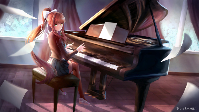Practicing piano Doki Doki Literature Club, Monika, Anime Art, ,  