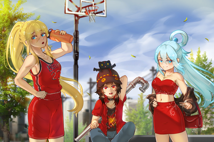   Konosuba, Darkness, Aqua, Megumin, Anime Art, , Chomusuke