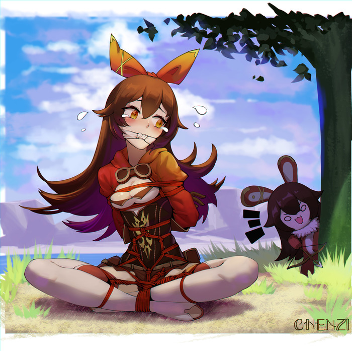  Genshin Impact, Amber, Shibari, , Anime Art, 