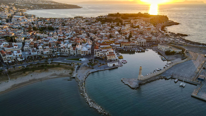 Старый венецианский порт Крит, Греция, Ретимно, Дрон, DJI, Фотография, Порт, Закат, Длиннопост