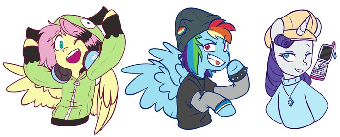    2007 My Little Pony, Rainbow Dash, Fluttershy, Rarity, Ponyart, Doodle-mark