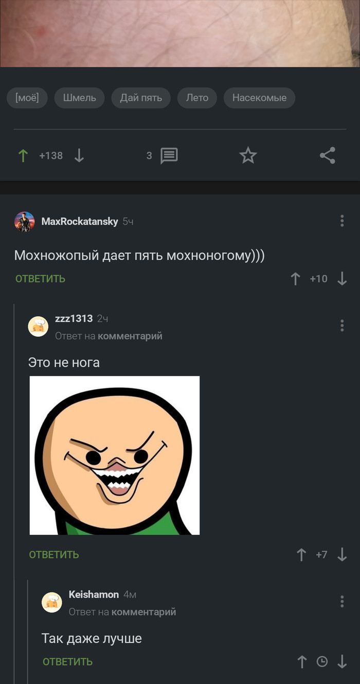 Шмель дает пять,но на чем он стоит?