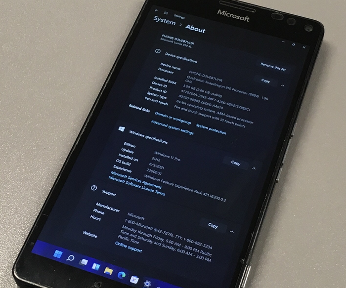 Windows 11 запустили на LUMIA 950 XL