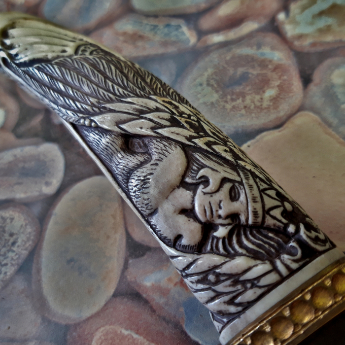 Пара ножей в славянской тематике Нож, Славянская мифология, Алконост, Рога, Резьба по кости, Ковка, Пирография, Длиннопост, Рукоделие без процесса