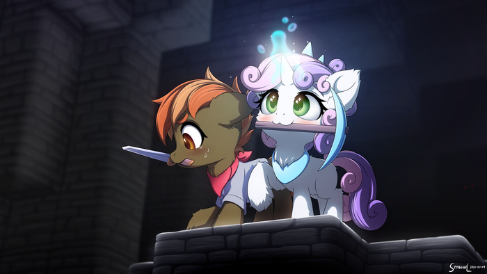 Sweetie and Button go Mining My Little Pony, Sweetie Belle, Button Mash, Symbianl, Minecraft
