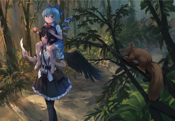 Aya & Cirno Touhou, Shameimaru Aya, Cirno, Anime Art, , Roke