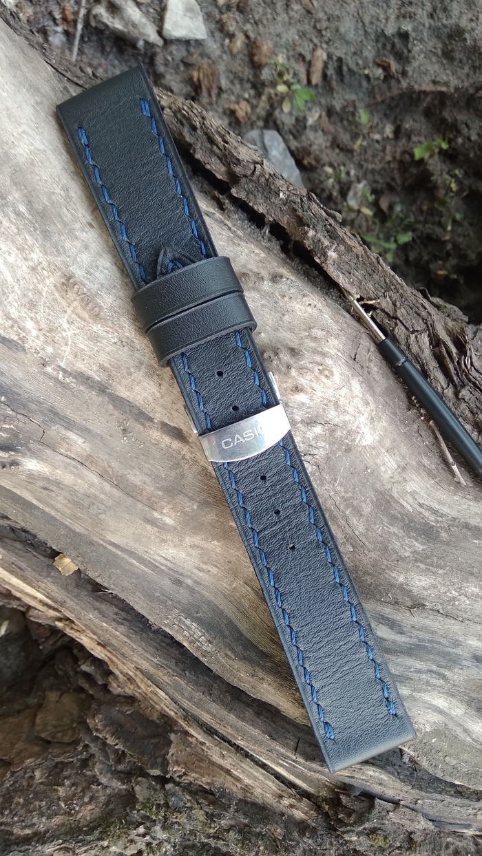 Ремешок для часов Casio Edifice с синей прошивкой Рукоделие с процессом, Изделия из кожи, Ремешок, Кожа натуральная, Наручные часы, Своими руками, Мужское, Ручная работа, Длиннопост