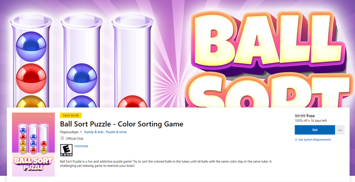 Ball Sort Puzzle - Color Sorting Game -   MS , , Microsoft,  Steam