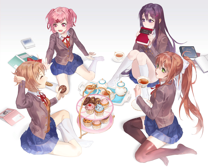  Doki Doki Literature Club, Sayori, Natsuki, Yuri DDLC, Monika, Anime Art, ,  