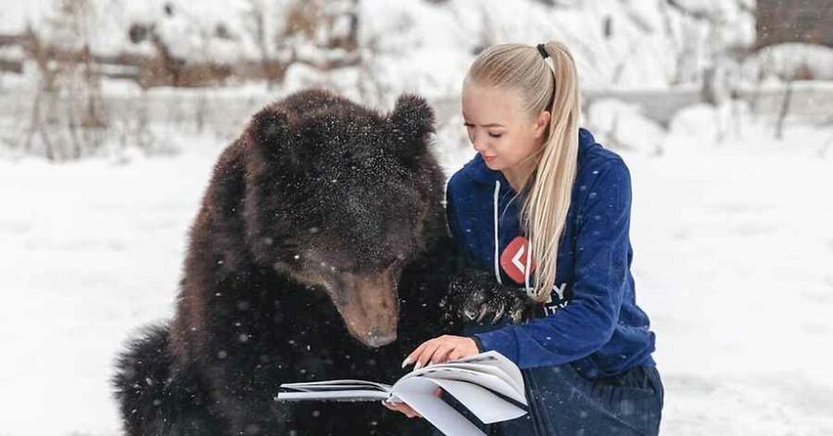 Включи кот и медведь. Девушка и медведь. Фотосессия с медведем.