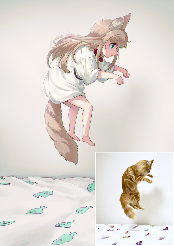 Kinako , Anime Art, Kinako, 40hara, , , , Animal Ears, , 