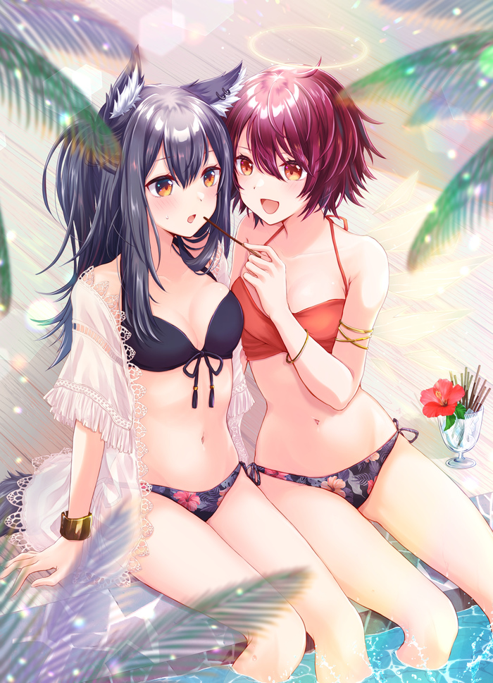 Exusiai & Texas , Anime Art, Arknights, Exusiai, Texas (Arknights), Animal Ears, , ,  , 