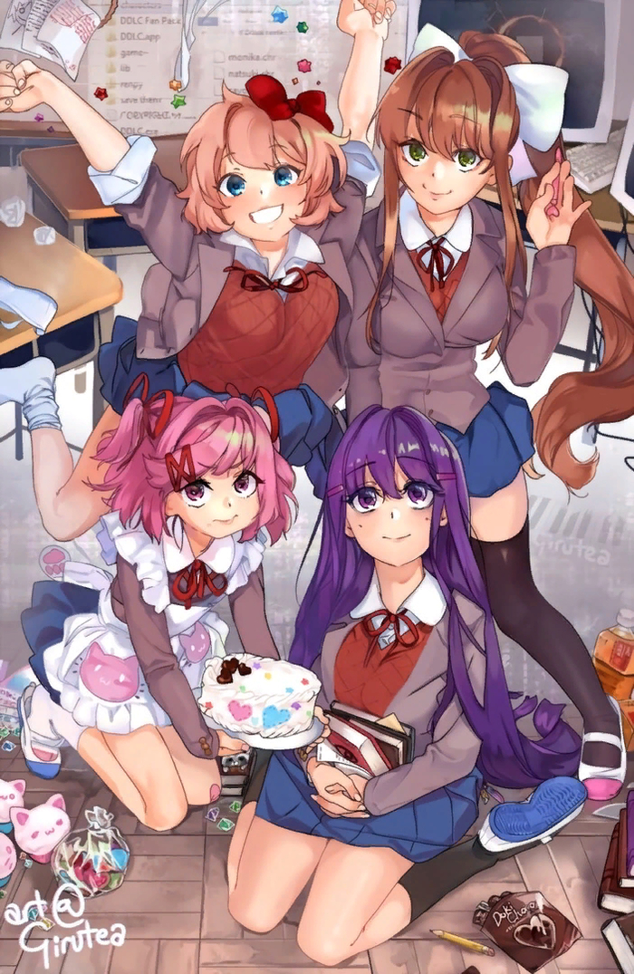   Doki Doki Literature Club, Sayori, Natsuki, Yuri DDLC, Monika, Anime Art, ,  