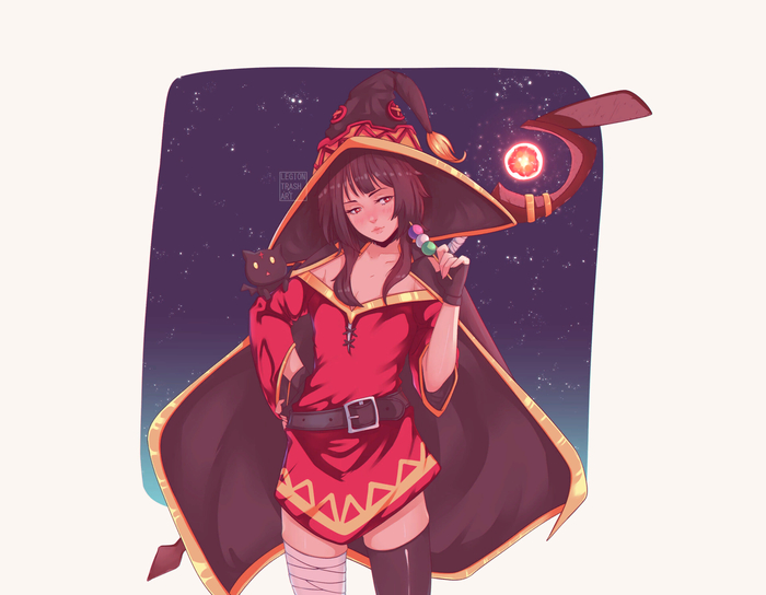  Konosuba, Megumin, Chomusuke, Anime Art, 