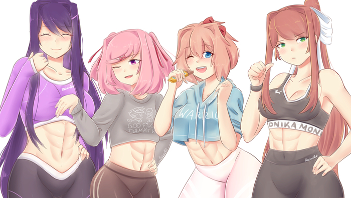     Doki Doki Literature Club, Sayori, Natsuki, Yuri DDLC, Monika, Anime Art, ,  ,  