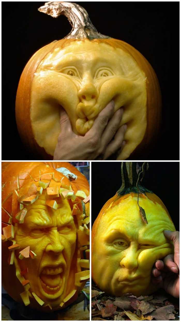 Рэй Виллэфен вырезает из тыквы адские морды | Пикабу