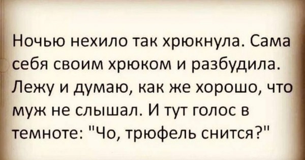 Анекдот про храпящего мужика. Жена хрюкнула во сне анекдот. Ночью нехило так хрюкнула. Трюфель снится прикол. Хрюкнула во сне трюфель снится.