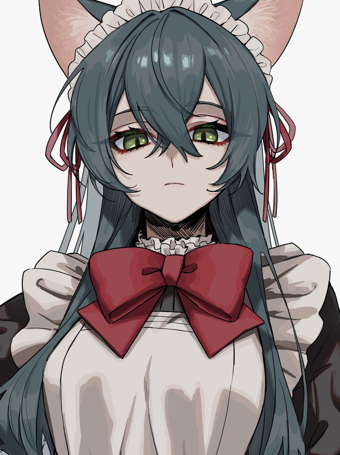 Neko maid Аниме, Anime Art, Anime original, Арт, Девушки, Неко, Горничная, Animal Ears