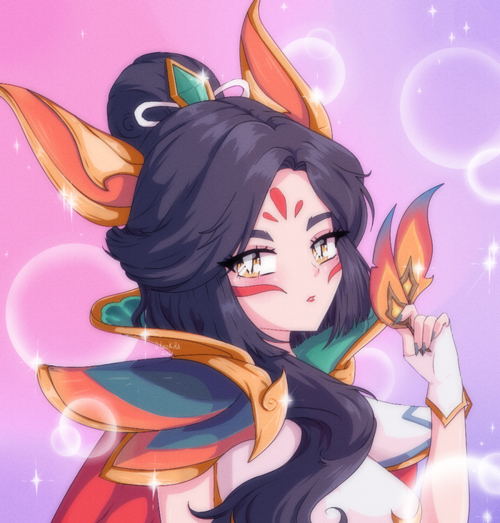 Brave Phoenix Xayah in 90s anime style ,  , , , , League of Legends, -