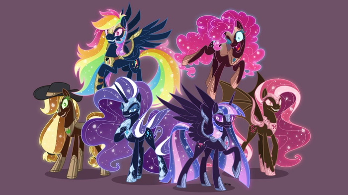  My Little Pony, Applejack, Rarity, Rainbow Dash, Twilight Sparkle, Fluttershy, Pinkie Pie, Nightmare Moon