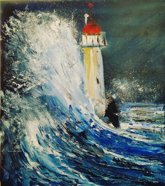 Холст, масло 30*30. Шторм Картина, Масло, Живопись, Море, Шторм, Маяк