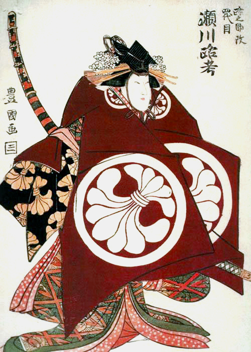 «Актёр кабуки в роли воительницы Томоэ Годзэн». Художник Утагава Токуни, 1800 год Онна-бугэйся, Япония, Самурай