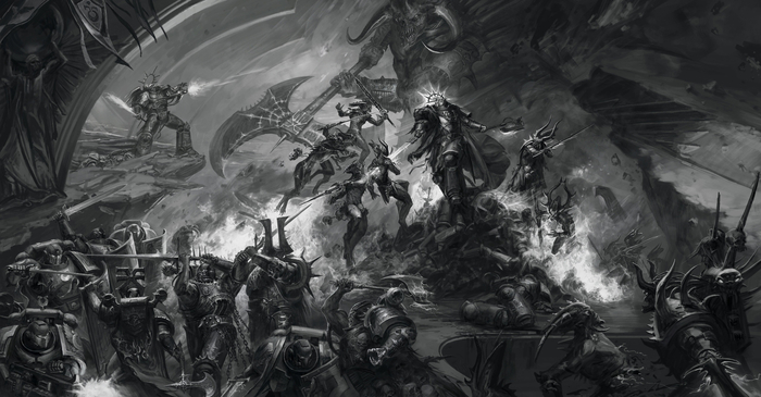 "Ultramarines vs Khorne army" byRuslan Korovkin Ruslan Korovkin, Warhammer 40k, Wh Art, Ultramarines, Adeptus Astartes, , Chaos Space marines, Chaos Daemons, 
