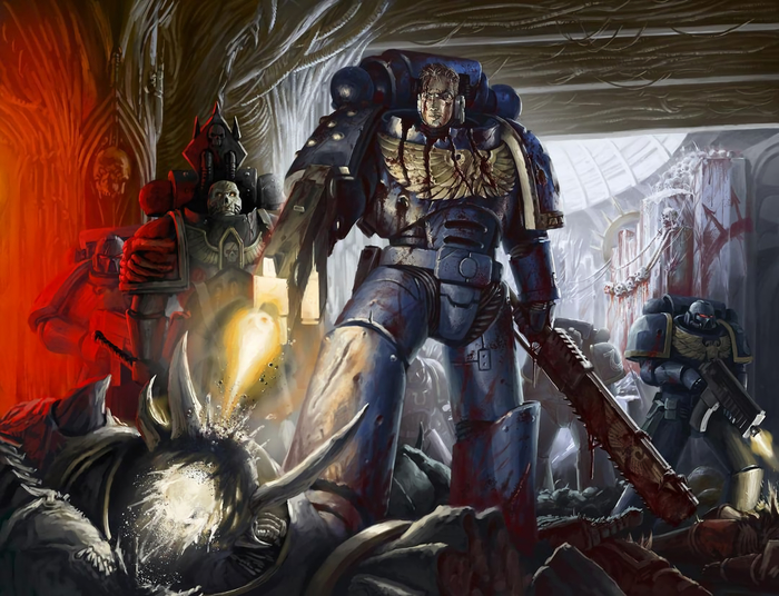 "Ultramarines" & "Majorkill" by Kim Chan Kim Chan, Adeptus Astartes, Ultramarines, Chaos Space marines, Black Legion, Chaplain