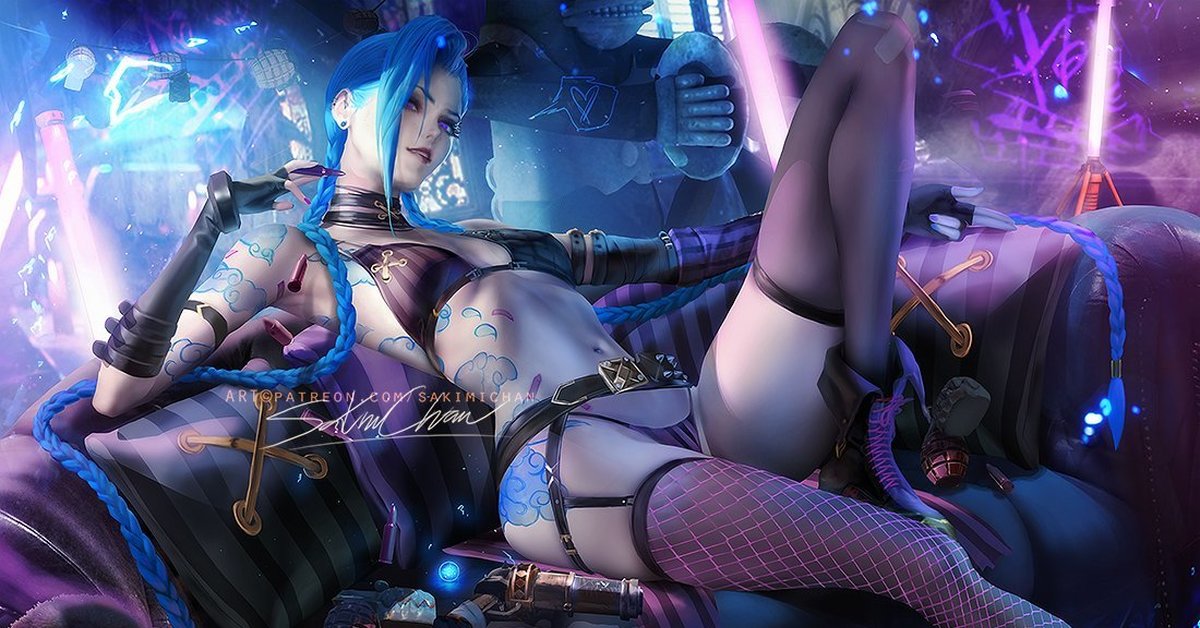 Джинкс, Sakimichan, League of Legends, Arcane, Jinx, Аниме, Anime Art, Муль...