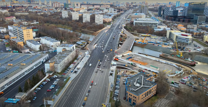 Открытие моста через реку Сходню на Волоколамском шоссе в Москве с дрона (22.11.2021) DJI, Дорога, Российские дороги, Строительство, Магистраль, Видео, Москва, Волоколамское шоссе, Покровское-стрешнево