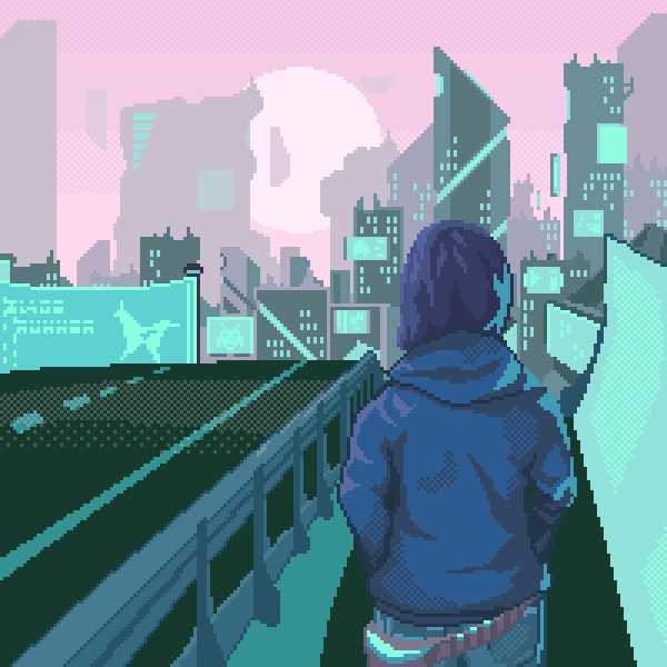 Кибервечер Pixel Art, Анимация, Гифка, Арт, Киберпанк, Длиннопост