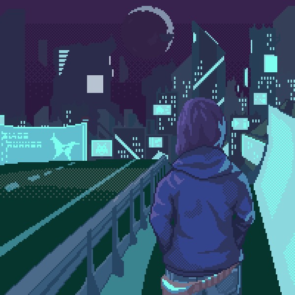Кибервечер Pixel Art, Анимация, Гифка, Арт, Киберпанк, Длиннопост