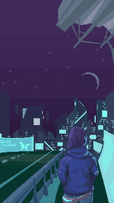Кибервечер Pixel Art, Анимация, Гифка, Арт, Киберпанк, Длиннопост