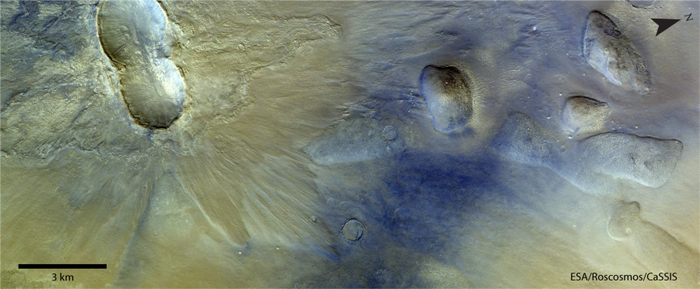 Двойной кратер на Марсе Космос, Марс, Tgo
