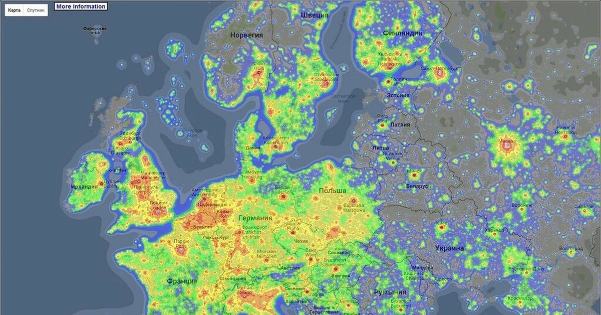 Карта освещенности россии