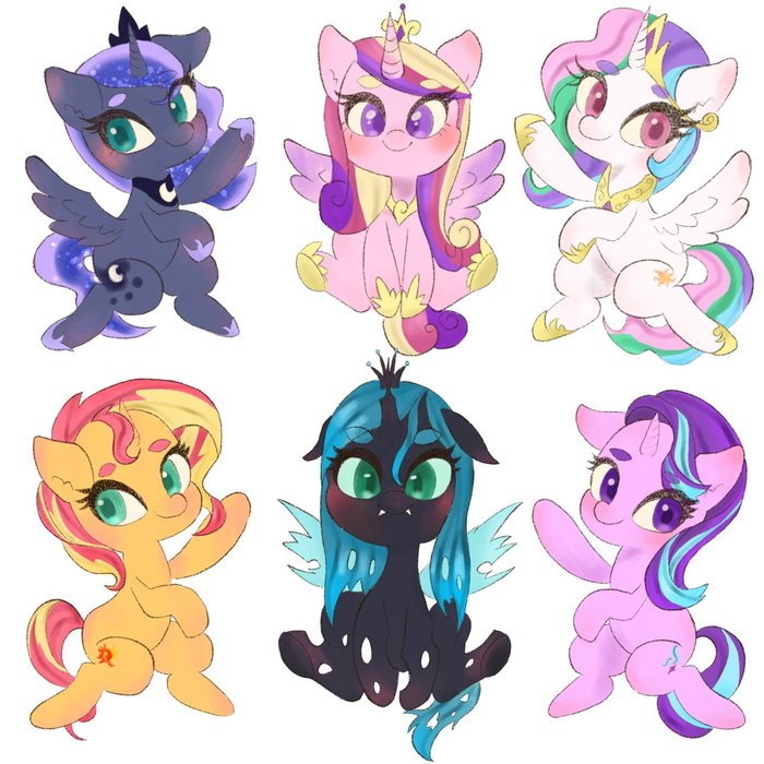      My Little Pony, Queen Chrysalis, Sunset Shimmer, Princess Luna, Princess Celestia, Princess Cadance, Starlight Glimmer