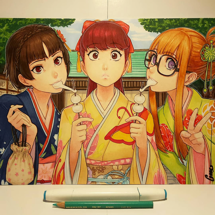 Persona 5 Girls byOmar Dogan Persona 5, Omar Dogan, Niijima Makoto, Kasumi Yoshizawa, Sakura Futaba, , , Game Art, , , 