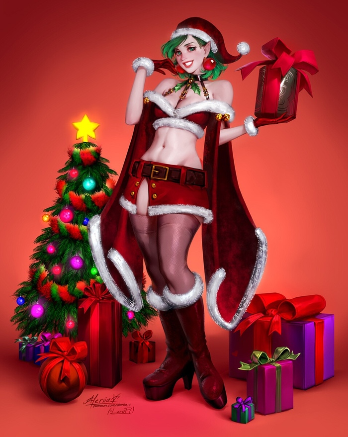 Xmas elf Polina pinup commission , , , Pin Up, Aleriia_V (lerapi)