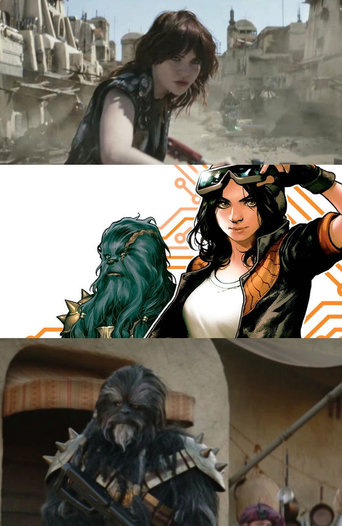 The girl in the Boba Fett Book trailer - Doctor Aphra? Has her tattoos removed to hide the spoiler? Star Wars,  
