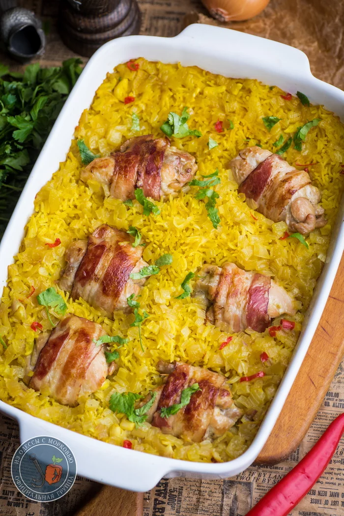 Рис и курица в беконе. Двойной удар Из Одессы с морковью, Кулинария, Еда, Рецепт, Фотография, Длиннопост