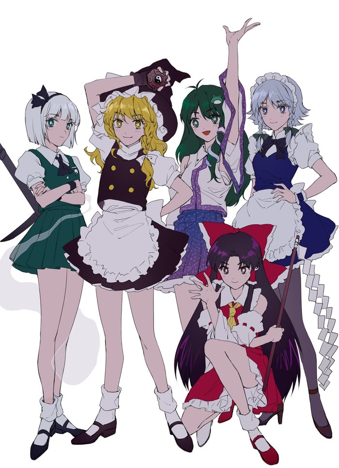 Sailor Moon Touhou, Sailor Moon, , , Anime Art, , Hakurei Reimu, Kirisame Marisa, Izayoi Sakuya, Konpaku Youmu, Kochiya Sanae, 