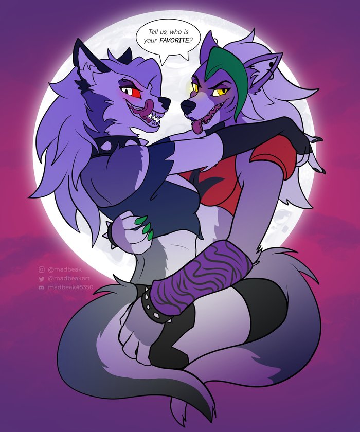 The Wolf and the Hellhound... Helluva Boss, Five Nights at Freddys: Security Breach, , Loona, Roxanne Wolf, , , Furry wolf, Furry Canine, Furry Art, , Madbeak