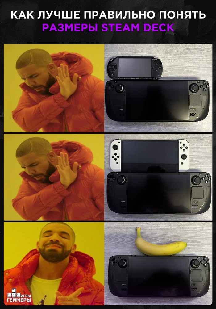 Banana for scale , , Steam Deck, , , Nintendo Switch, Sony PSP