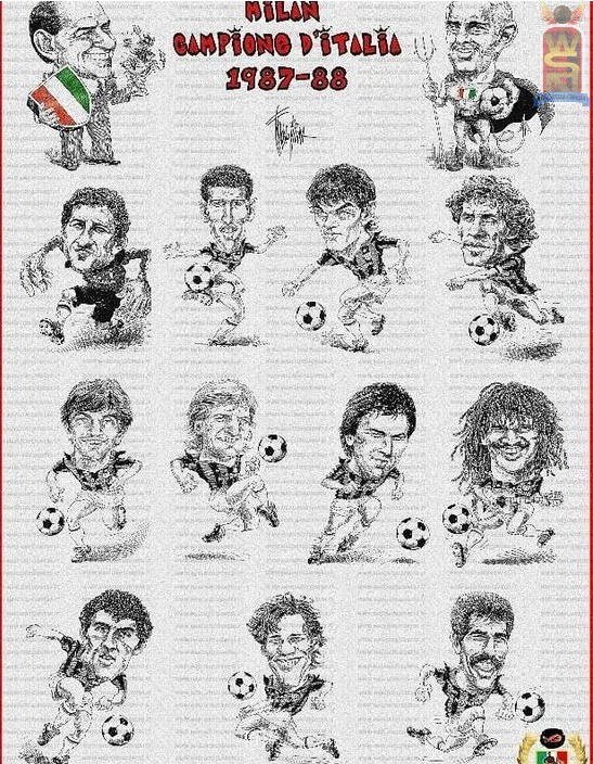 Карикатура на чемпионский состав "Милана" сезона 1987/1988